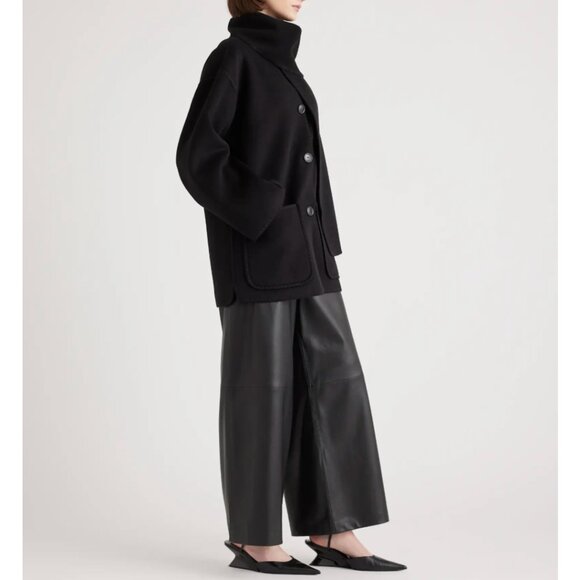 NEW Quince Double Faced Merino Wool Scarf Coat S Black - Picture 5 of 16